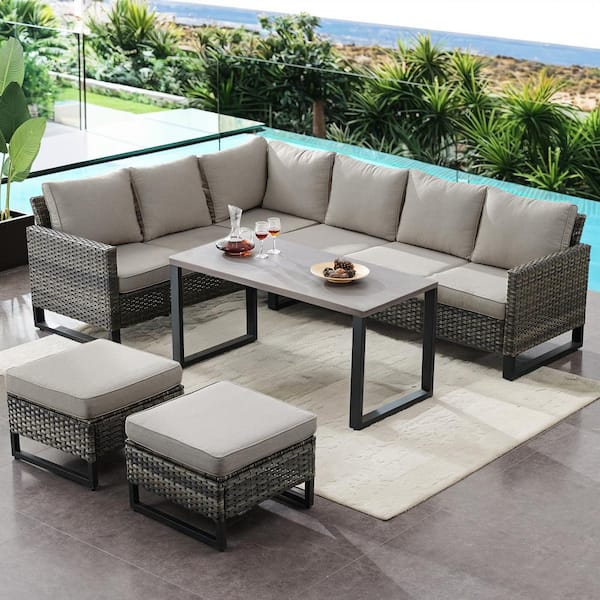 Gymojoy Valenta Gray 5-Piece Wicker Patio Conversation Set with Gray Cushions