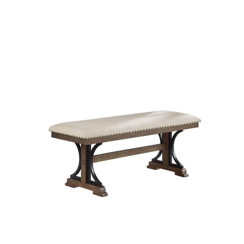 Best Quality Furniture Manin Brown Oak Linen Fabric Dining Bench Backless 17 in . . . . . . D178