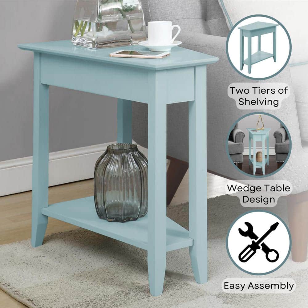 Triangular Birch Wood Wedge End Table in Sea Foam Blue
