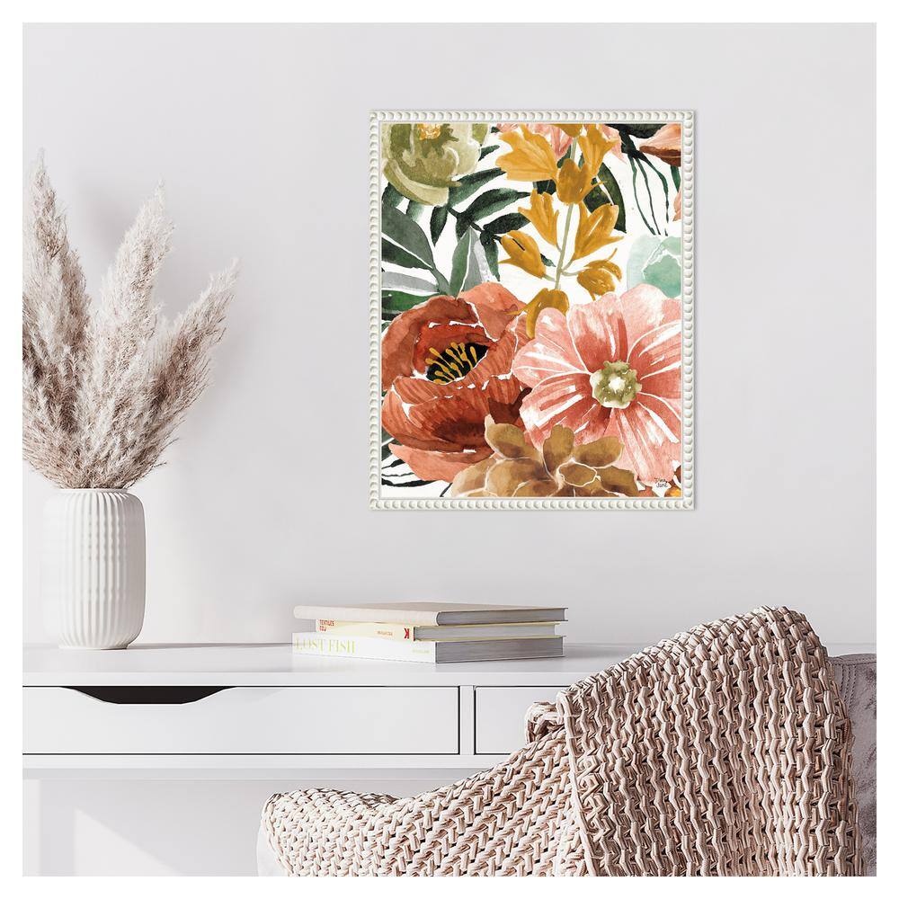 Beaded Framed Floral Aquarelle Canvas Wall Art