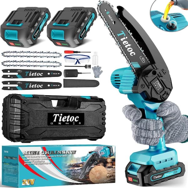6 in. Cordless Mini Chainsaw with Auto Oiler Blue 2 Battery
