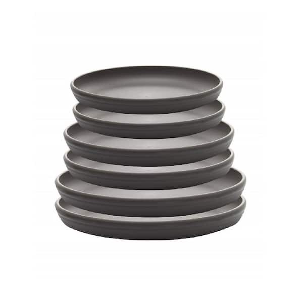 12  in. W x 1.4  in. H Dark Gray Plastic Round Plant Saucer Drip Tray for Indoor/Outdoor Flower and Plant Pots (6-Pack)