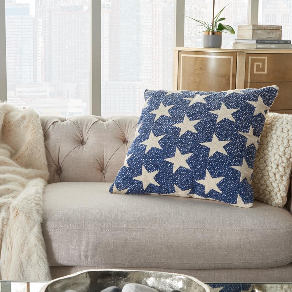 Navy and White Patriotic Stars Cotton Square Pillow 20" x 20"