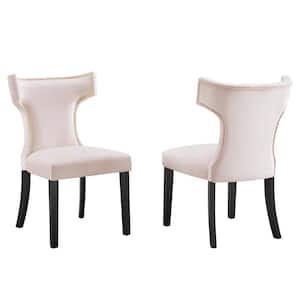 Curve Pink Performance Velvet Highbacked Nailhead Trim Dining Side Chair (Set of 2)