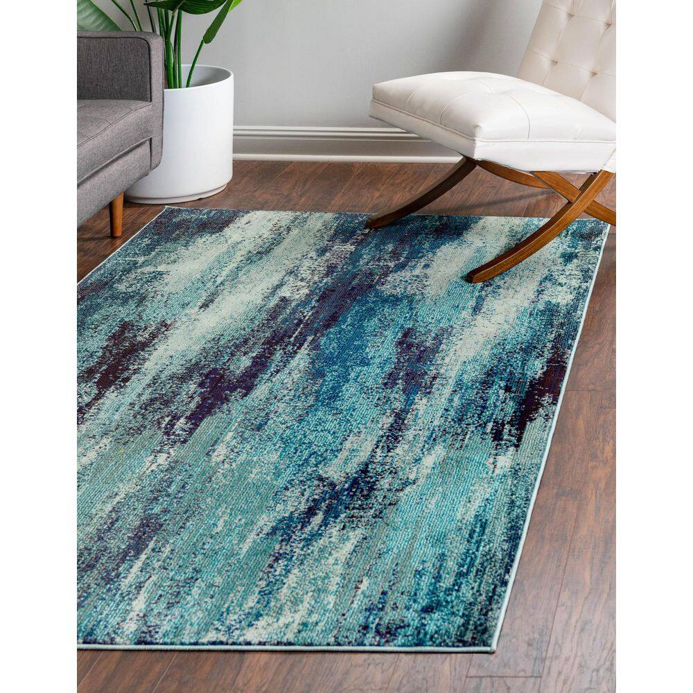 Blue Abstract Synthetic Stain-Resistant 6x9 Area Rug