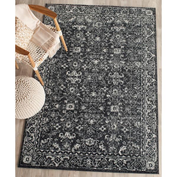 Evoke Charcoal/Ivory 10 ft. x 14 ft. Distressed Floral Speckles Area Rug