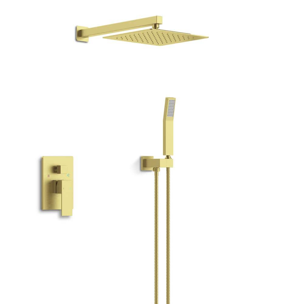 Single Handle 2-Spray 12 in. Shower Faucet 2 GPM with High Pressure in Brus