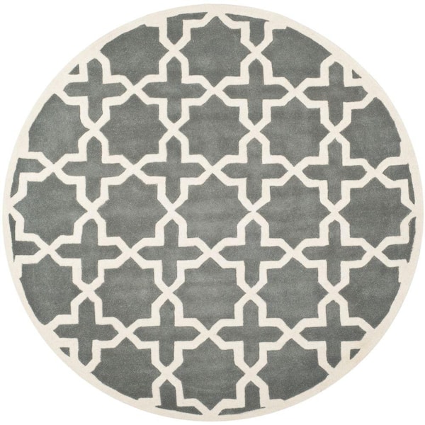 SAFAVIEH Chatham Dark Grey/Ivory 7 ft. x 7 ft. Round Area Rug
