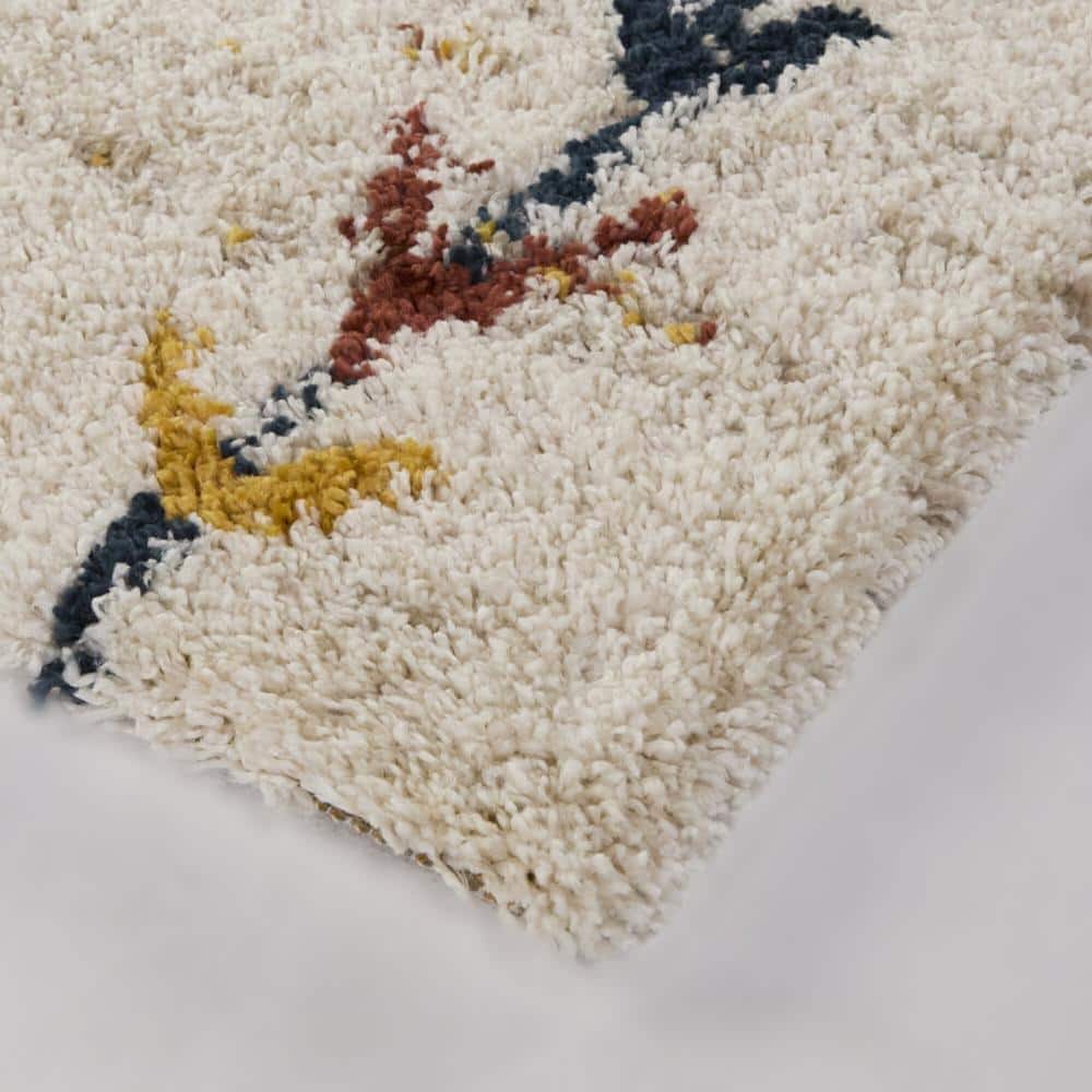 Large Cream and Multicolor Synthetic Moroccan Area Rug