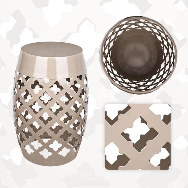 MUMTOP Brown Metal Ceramic Qattern Outdoor Patio Garden Table