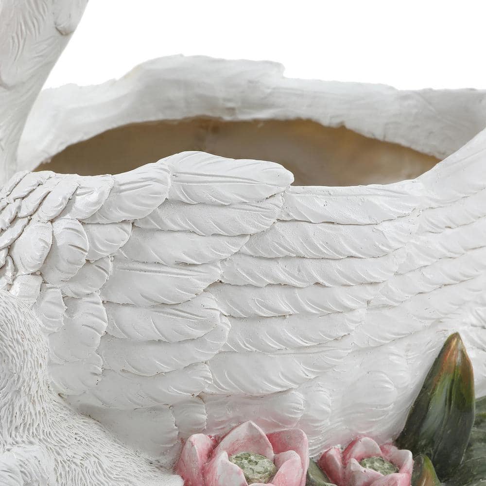 White Resin Swan Family Planter with Multicolor Accents