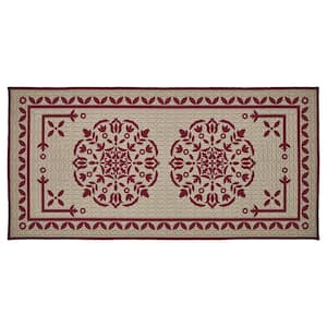 Custom House 17 in. W x 36 in. L Burgundy Tan Medallion Bathmat