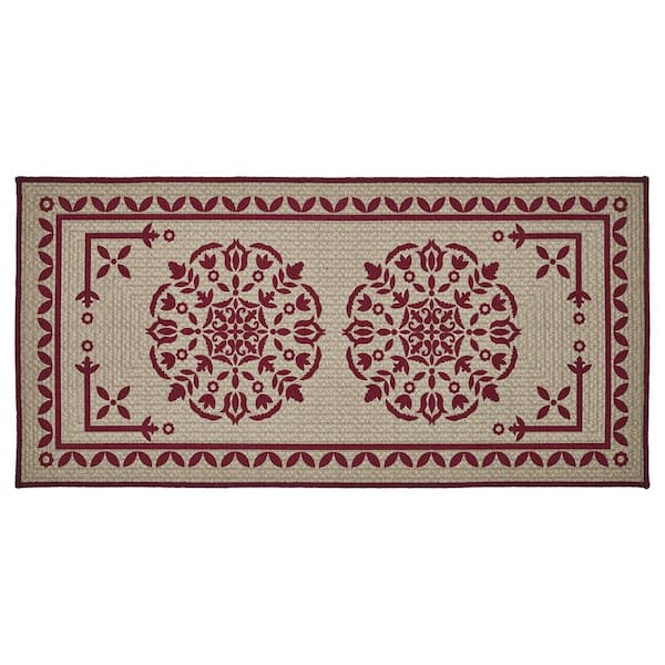Custom House 17 in. W x 36 in. L Burgundy Tan Medallion Bathmat