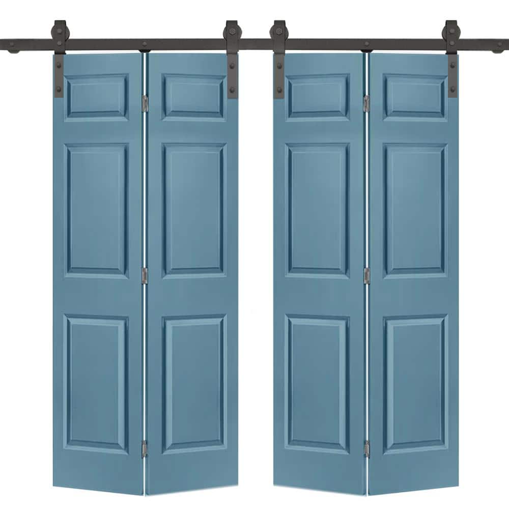 Dignity Blue 48" x 80" MDF Double Bifold Barn Doors with Black Hardware
