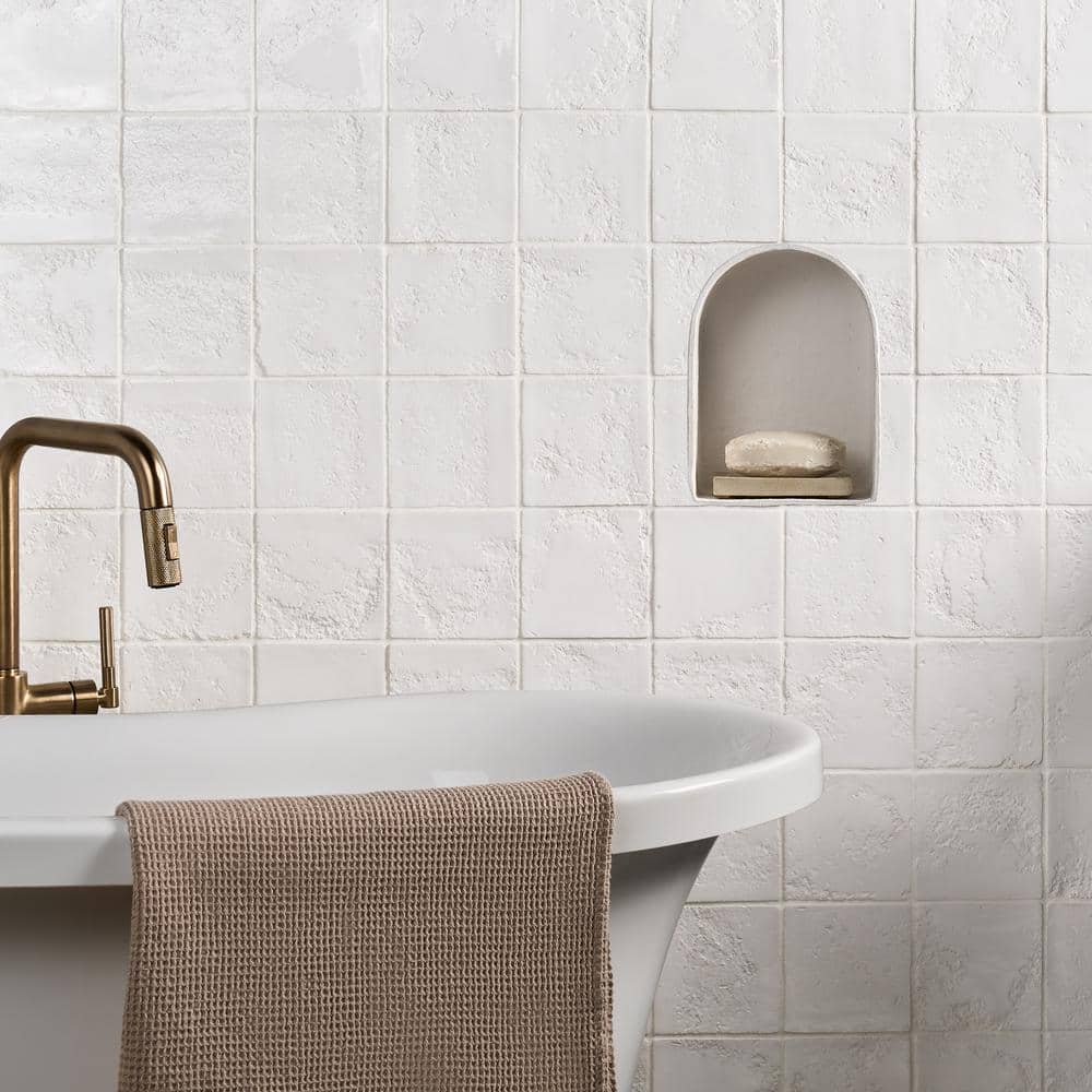 Glossy White Textured Ceramic 5x5 Wall Tile