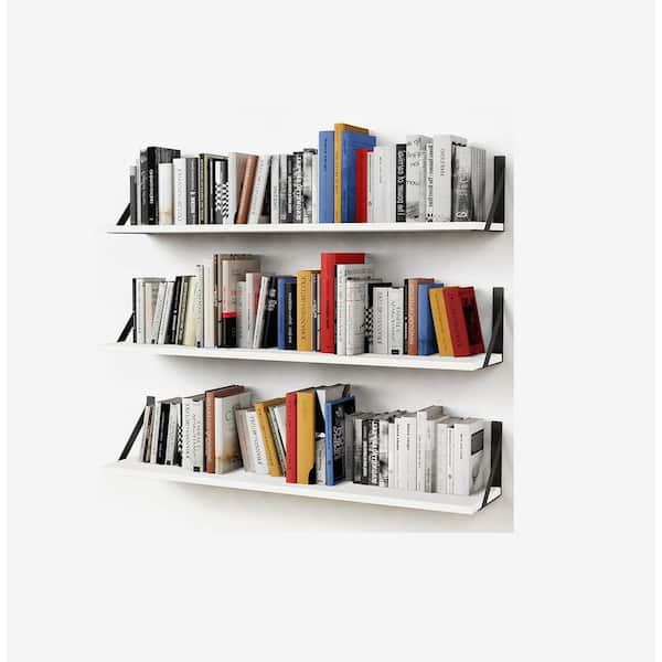 36 in. W x 8 in. D White Wood Decorative Wall Shelf ,Set of 3