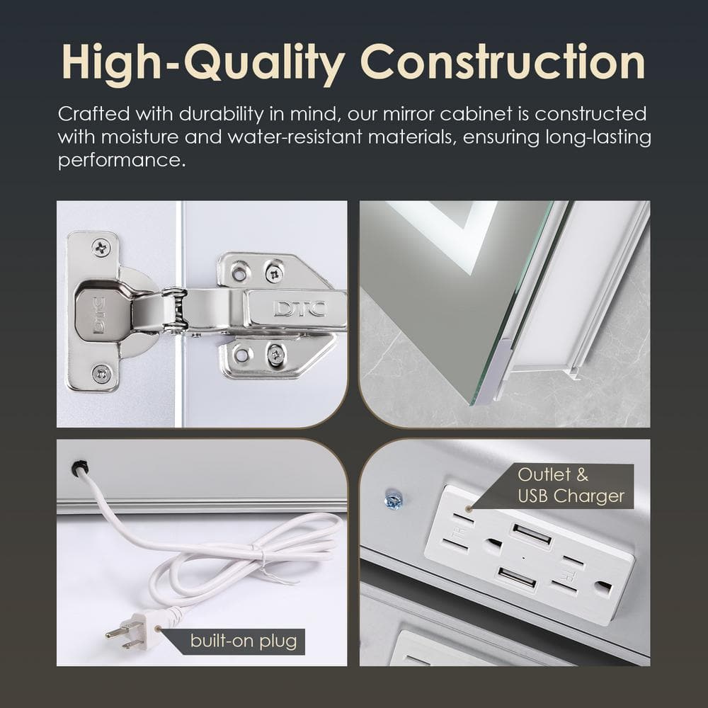 Modern Frameless Silver Glass LED Lighted Bathroom Medicine Cabinet