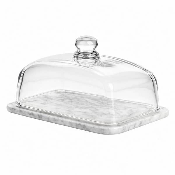 17.5 oz. Marble and Glass Butter Dish with Lid, Classic Stone Butter Container for Countertop and Refrigerator
