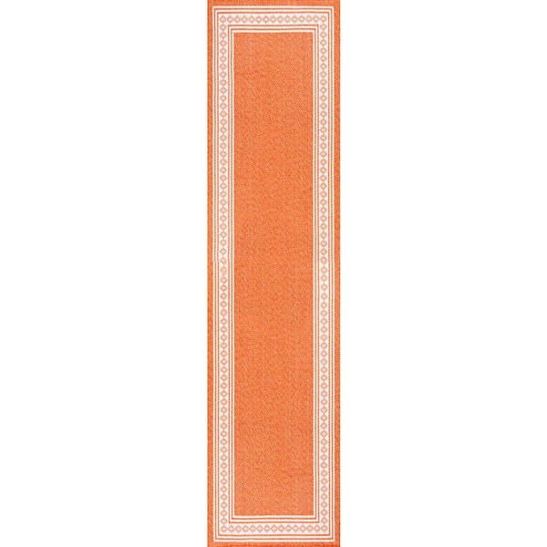 Lucia Classic Diamond Border Orange/Cream 2 ft. x 8 ft. Indoor/Outdoor Area Rug