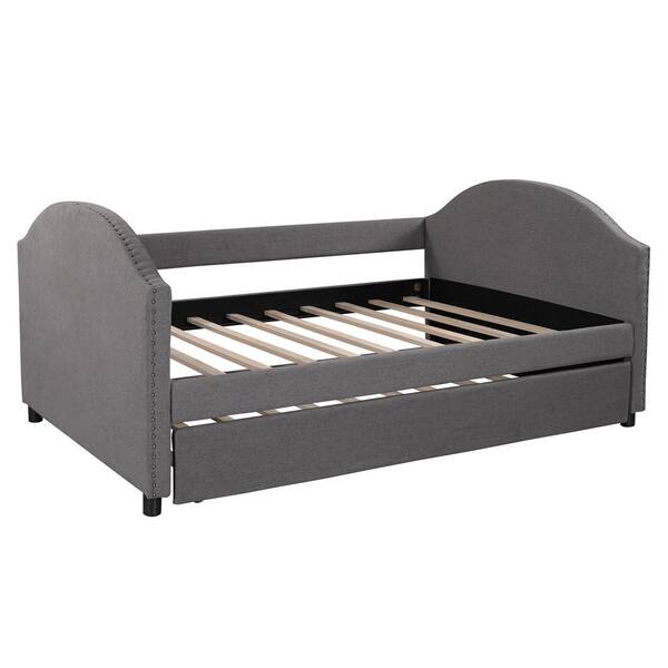Qualler Jordane Gray Full Size Upholstered Daybed with Twin Size Trundle BLE000118E The Home Depot