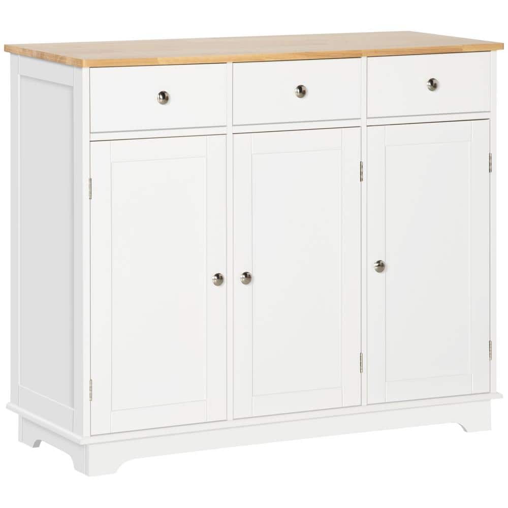 White Rubberwood Top Modern Sideboard with Adjustable Shelves