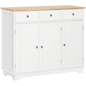 Modern White Sideboard with Rubberwood Top and Drawers