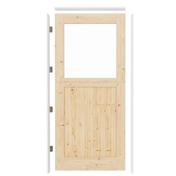 36 in. x 80 in. Half Lite Clear Glass Pine Wood Interior Dutch Door, Split Door Slab with Quick Assemble Jamb and Hinge