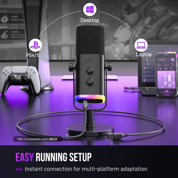 YICHUHAOXI USB XLR Dynamic Microphone Desktop Stand RGB Light Mute