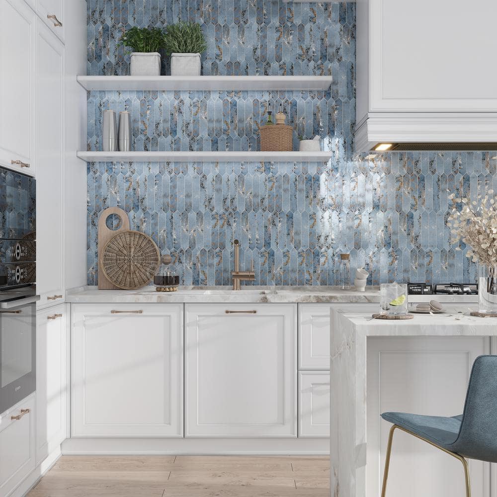 Festa Blue Glossy Ceramic Picket Wall and Floor Tile