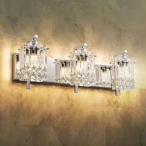 Charlotte 25.6 in. 3-Light Modern Chrome Bathroom Vanity-Light with Square Crystal Shades