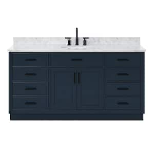 Hepburn 67 in. W x 22 in. D x 35.25 in. H Single Freestanding Bath Vanity in Midnight Blue with Carrara White Marble Top