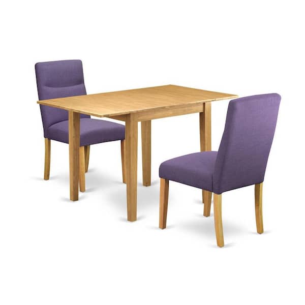 East West Furniture 3-Piece Natural Brown Oak Finish Solid Wood Top Dining Table Set