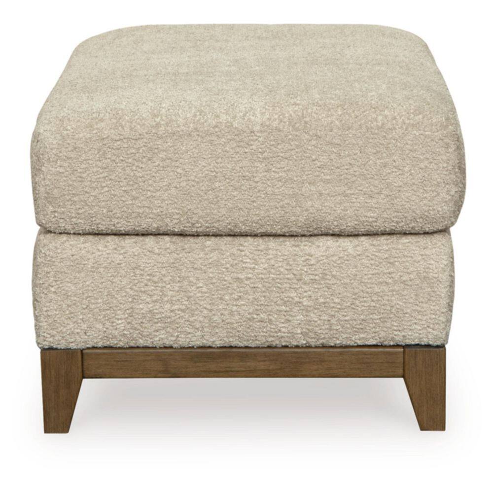 Beige Polyester Traditional Ottoman with Faux Wood Trim