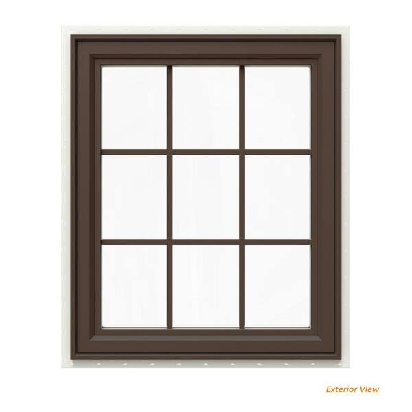 JELD-WEN 29.5 in. x 35.5 in. V-4500 Series Brown Painted Vinyl Right-Handed Casement Window with Colonial Grids/Grilles