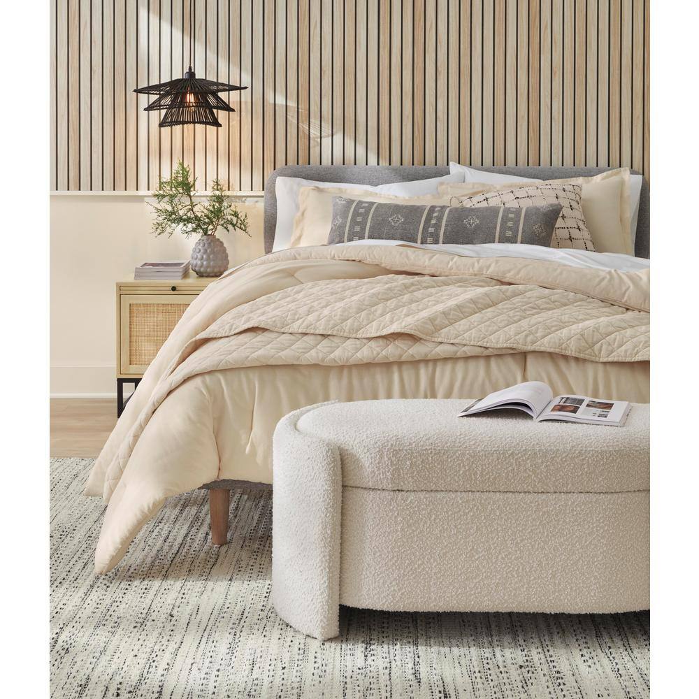 Gray and Cream Embroidered Lumbar Pillow, 36 x 14 Inch
