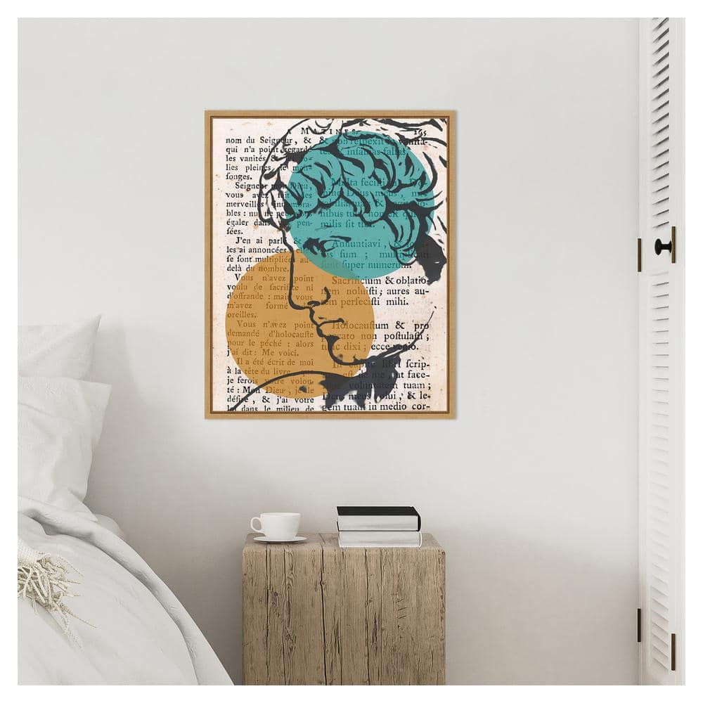 Studio Classico II Teal and Orange Abstract Canvas Print with Maple Frame