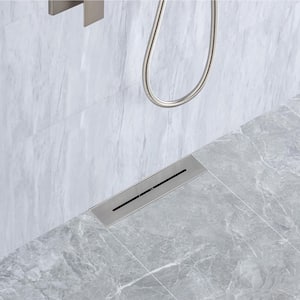 12 in. Stainless Steel Linear Shower Drain with Square Pattern Drain Cover in Brushed Nickel