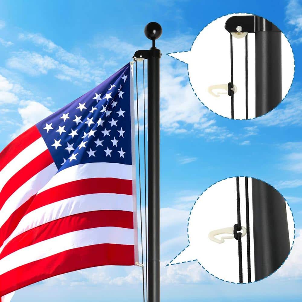 20FT Black Heavy Duty Aluminum Sectional Flagpole Kit with Golden Ball Topper