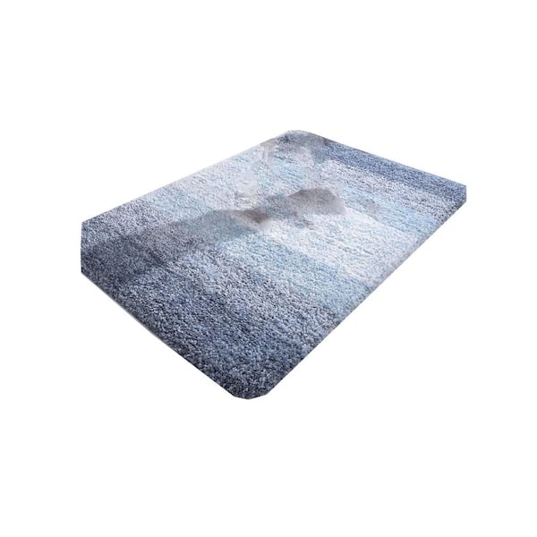 Afoxsos 36 in. x 24 in. Blue Stripe Microfiber Rectangular Shaggy Bath Rugs
