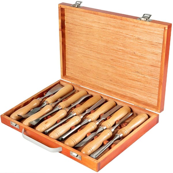 12-Piece Wood Lathe Chisel Set, 3.75 in. Blade, Woodworking & Carving Tools with Wooden Case for Furniture