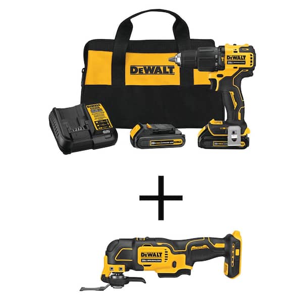 DEWALT ATOMIC 20V MAX Lithium-Ion Cordless Brushless Compact 1/2 in. Hammer Drill Kit and Brushless Oscillating Multi-Tool