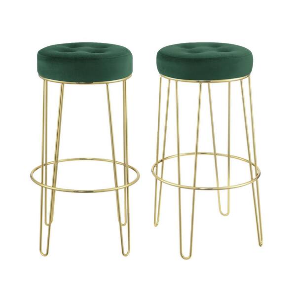 Picket House Furnishings Vera 29 in. Emerald Backless Metal Bar Stool (Set of 2)
