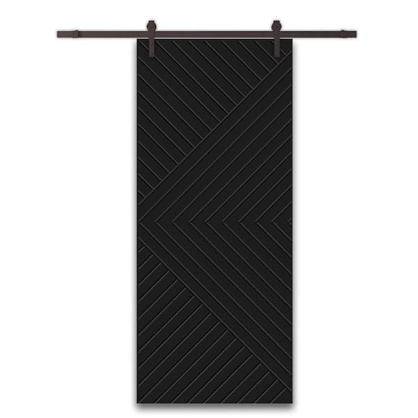 CALHOME Chevron Arrow 32 in. x 96 in. Fully Assembled Black Stained MDF Modern Sliding Barn Door with Hardware Kit