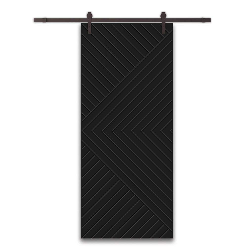 Chevron Arrow 38 in. x 84 in. Fully Assembled Black Painted MDF Modern Sliding Barn Door with Hardware Kit price history on PriceWatchPro