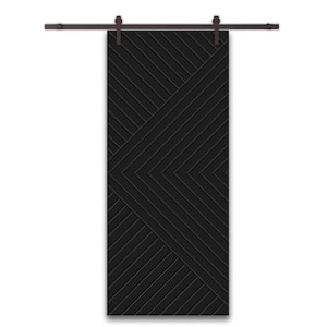 Chevron Arrow 34 in. x 96 in. Fully Assembled Black Stained MDF Modern Sliding Barn Door with Hardware Kit