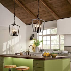 Abbotswell 19 in. 4-Light Black Traditional Candle Kitchen Pendant Hanging Light