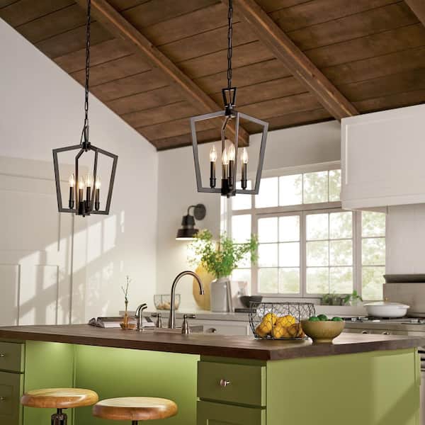 Abbotswell 19 in. 4-Light Black Traditional Candle Kitchen Pendant Hanging Light
