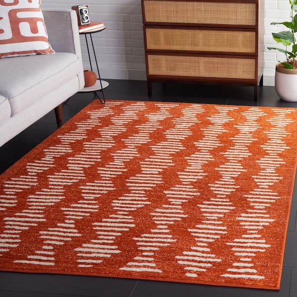 Tulum 5 ft. x 8 ft. Rust/Ivory Chevron Striped Area Rug