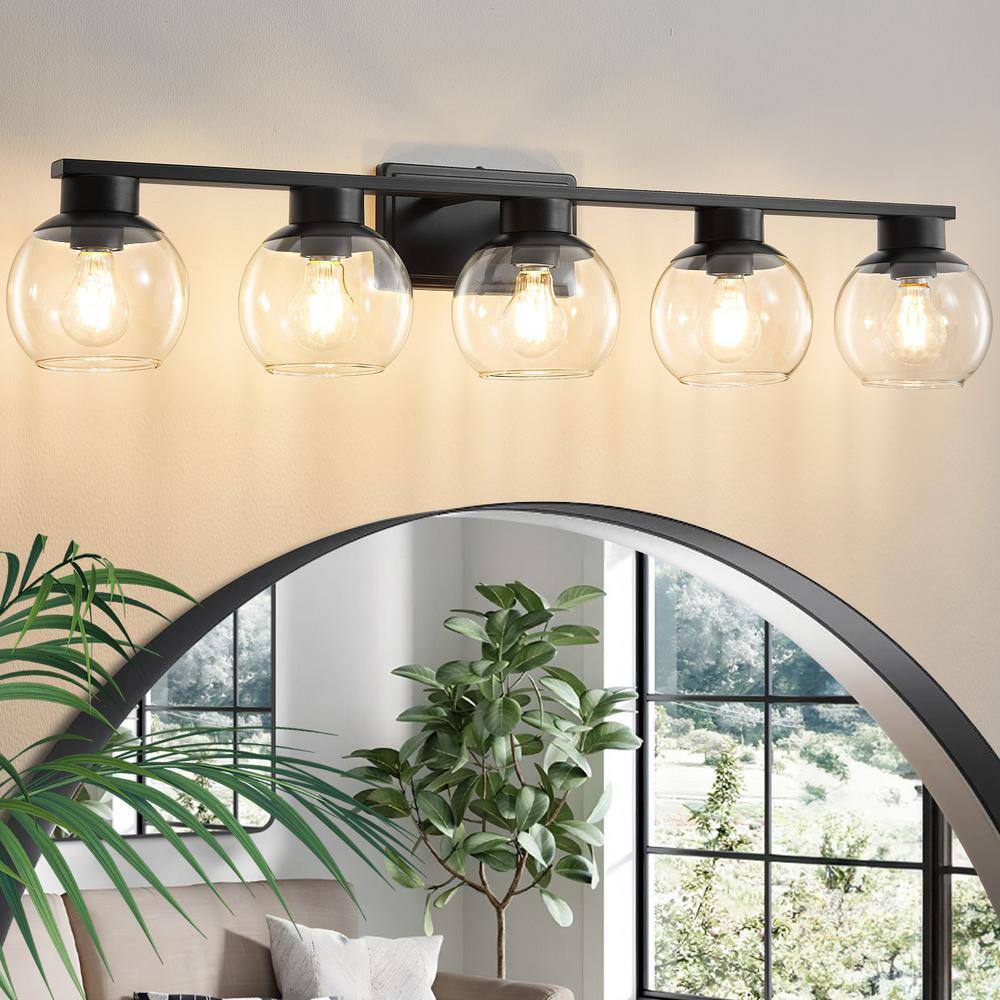 37.43 in. 5-Light Black Bathroom Vanity Light with Glass Shades, Bulbs not Included price history on PriceWatchPro