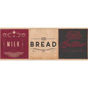 Falkirk Dandy Burgundy, Beige, Black Milk, Bread, Butter Kitchen Peel and Stick Wallpaper Border